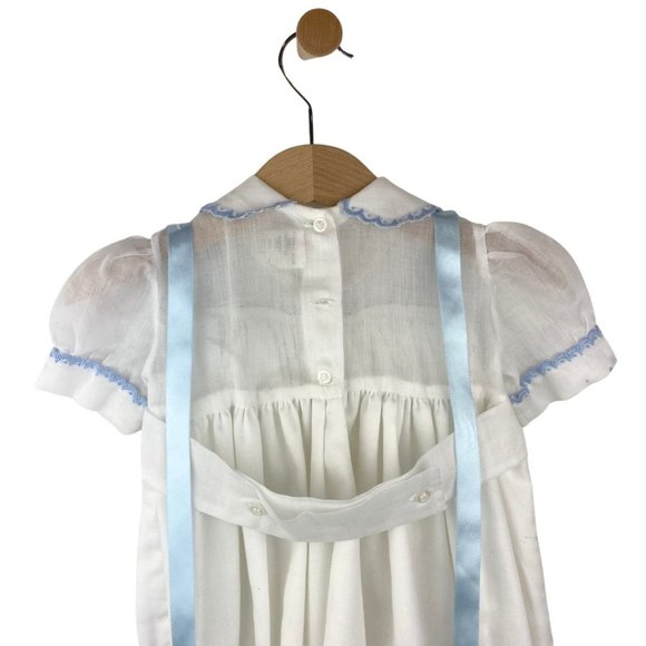 Vintage Linen Embroidery Baptism Onesie White and Light Blue 0-3 months - Picture 7 of 10